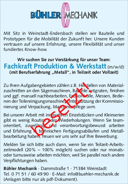 Stellenangebote Bühler Mechanik