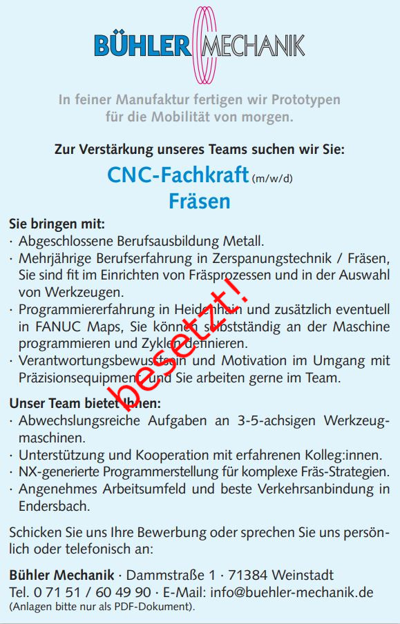 Stellenangebote Bühler Mechanik